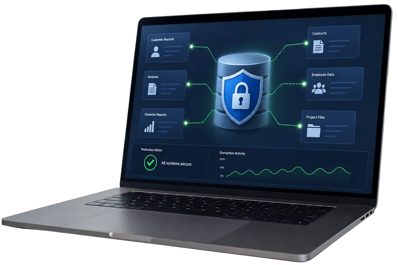 Secure server cabinet with biometric access for business data protection.